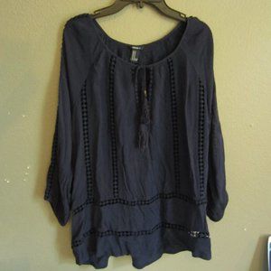 Women's Navy Blue Boho Blouse Top